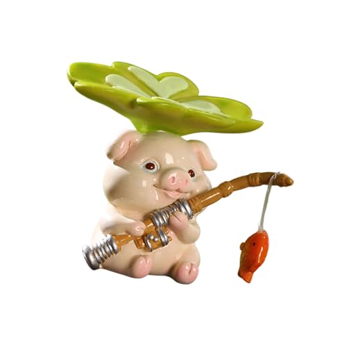 UncleS Künstlerische Tierfigur zum Angeln, Schreibtisch-Figur mit Bergwasserfall-Design, Büro-Tischdekoration, dekorative Angelszene von UncleS