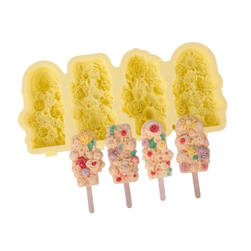 UncleS Silikon-Eisformen mit Stab für handgemachtes Eis am Stiel, einfaches Herauslösen, 4 Fächer, Formen für Eis am Stiel, selbstgemachtes Eis am Stiel, Silikonformen von UncleS
