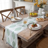 Moderner Blätter Chenille Jacquard Tischläufer Mit Perlenquasten, Bauernhaus Tischläufer, Tischdekoration von UncleTailor