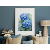 Blaue Hortensien Blumen Aquarell Druck Blumendruck Art Print Malerei Bauernhaus Dekor Cottagecore von UncoloredX12