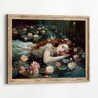 Dark Academia Print - Ophelia Schwimmen Mit Blumen, Goth Moody Victorian Wandkunst, Dunkle Dekorästhetik, Dunkler Cottagecore, Gothic Drucke von UncoloredX12