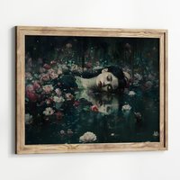 Dark Academia Print - Ophelia Schwimmen Mit Blumen, Goth Moody Victorian Wandkunst, Dunkle Dekorästhetik, Dunkler Cottagecore, Gothic Drucke von UncoloredX12