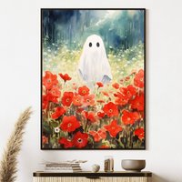 Geist Und Mohnblumen Blumen Gemälde, Cottagecore Wildblumen Kunstdruck, Dark Academia, Niedliches Kinderzimmer Poster Wohnkultur von UncoloredX12