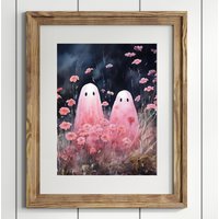 Rosa Blumen Und Geister Gemälde, Cottagecore Wildblumen Geist Kunstdruck, Dark Academia, Niedliches Kinderzimmer Poster Wohnkultur von UncoloredX12