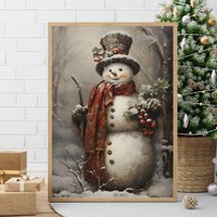 Vintage Weihnachts-Wand-Druck Schneemann X-Mas Weihnachten Malerei Cottagecore Dekor-Wand-Kunst-Weihnachts-Dekor Winter-Kunst-Saisonale Dekoration von UncoloredX12