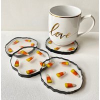 Halloween Candy Mais Harz Untersetzer Set - Clear Achat Epoxy Untersetzer, Große Größe von UncommonArtDecor
