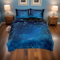 Dunkelblaue Sterne Bettwäsche Set, Nachthimmel Gedruckt Baumwolle Blau Bettwäsche, Kissen Und Decke Set Bettbezug, Schlafzimmer Haus Geschenk von UnderSheetsShop