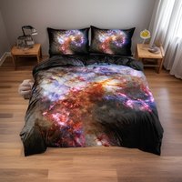 Galaxy Sterne Space Universe Bettwäsche Set, Bedruckte Baumwolle Supernova Bettwäsche, Kissen Und Decke Set Bettbezug, Schlafzimmer Home Teens von UnderSheetsShop
