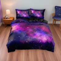 Lila Galaxy Universe Bettwäsche Set, Bedruckte Baumwolle Supernova Bettwäsche, Kissen Und Decke Set Bettbezug, Schlafzimmer Haus Geschenk 3-Teiliges von UnderSheetsShop