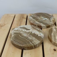 Polierte Gebänderte Braune Aragonit Platte 10 & 12 cm | Untersetzer Tablett Hergestellt in Marokko Kristalle Halter Liebhaber Geschenk von UnderSunStore