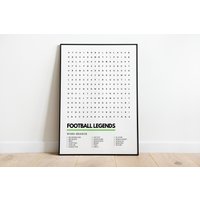 Football Legends Wordsearch Kunstdruck Fußball Poster A4 A3 | Ronaldo Messi Cruyff Zidane Pele Cantona Beckham Maradona & Mehr von UnderdogSearch