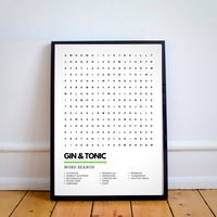 Gin & Tonic Wordsearch Style Qualitäts Kunstdruck Poster A4 A3 von UnderdogSearch