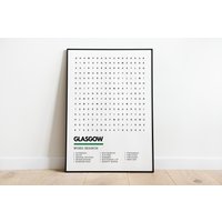 Glasgow Schottland Kunstdruck Wordsearch Poster A4 A3 | Rangers Celtic Clyde Geschenk von UnderdogSearch