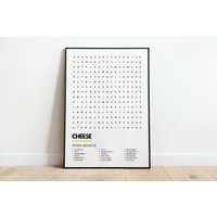 Käse Küche Kunstdruck Wordsearch Poster A4 A3 | Käsesorten Wandbild von UnderdogSearch