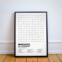 Newcastle Wordsearch Kunstdruck Poster A4 A3 | St James' Park Great North Run The Toon United von UnderdogSearch