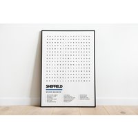 Sheffield Kunstdruck Wordsearch Poster A4 A3 | South Yorkshire Wednesday United Peace Gardens Steel City von UnderdogSearch