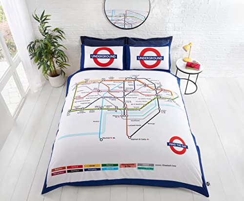 Underground London undgerground Tube Bettbezug und Kopfkissen Bettwäsche Set – Double, weiß von Underground