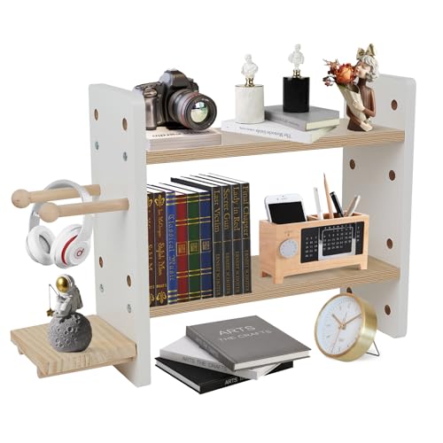 Undres Bücherregal Tischregale, Schreibtischregal, Tischregal, Schreibtischorganizer, Doppel, Bücherregal Holz, Links und rechts mit Pegboard, für Büro, Schlafzimmer, Arbeitszimmer geeignet. von Undres