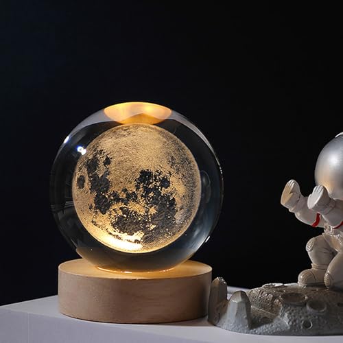 Undres Kristallkugel, Glaskugel Lampe, 3D Kristallkugel Nachtlicht, Massivholzsockel, Nicht Nur Eine Lichtquelle, Sondern Auch Ein Wunderschönes Kunstwerk, dø:6CM, USB-Schnittstelle. (Mond) von Undres