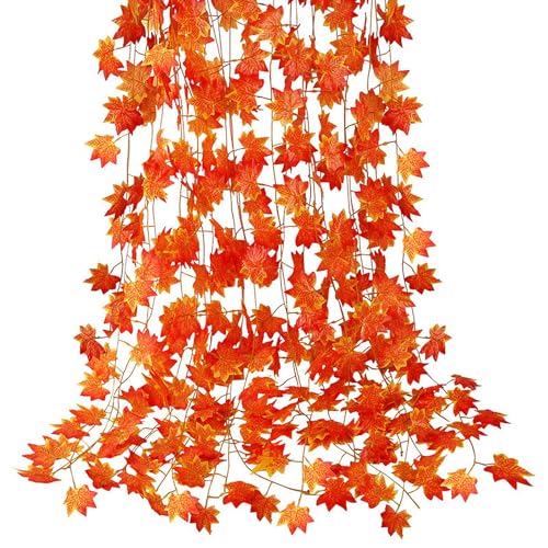 Undres Rote Efeu Girlande, Herbstblätter Girlande, 12 Stück künstliche Rote Ahornranke. Auf jedem Stück befinden Sich 30 Blätter, pro Stück 2,4 Meter lang, für die Innen- und Außendekoration. von Undres