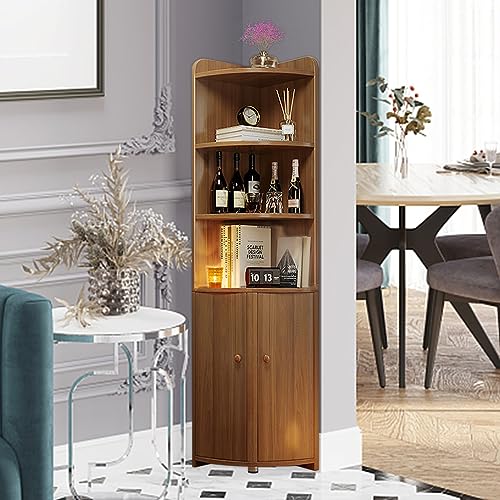 Unteres Eckregal, Eckschrank, Eckregale stehend, Eckschrank Wohnzimmer, Eckschrank Flur, Vitrine, Weinschrank, Sandelholzfarbe, für Wohnzimmer,Küche,Badezimmer,Arbeitszimmer,Büro. (30 x 30 x 181 cm) von Undres