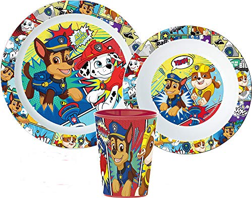 Paw Patrol Kinder-Geschirr Set mit Teller, Müslischale und Trinkbecher von Une