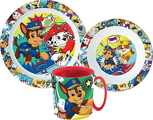 Paw Patrol Kinder-Geschirr Set mit Teller, Müslischale und Trinkbecher Blau von Une