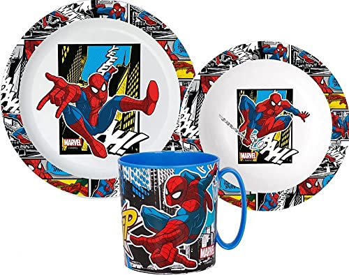 Spiderman Kinder-Geschirr Set mit Teller, Müslischale und Trinkbecher (wiederverwendbar) von Une