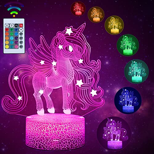 Einhorn Nachtlicht für Kinder, 3D Lichtlampe Einhorn Spielzeug Nachtlampe 16 Farben mit Touch Schalter, Fernbedienung für Geschenke Geburtstag Schlafzimmer Dekor Lampe von UneedMe