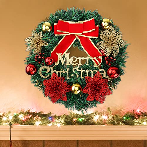 türkranz Weihnachten außen, weihnachtskranz für tür, weihnachtskranz haustür, Weihnachts Girlande, Weihnachtskranz-Ring, Kunststoff, 30 cm, Rot von Ungfu Mall