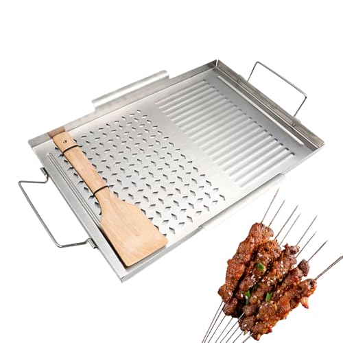 Flat Top Grill Platte, Edelstahl Griddle Cooking Tool with Handles, Heavy-Duty Bbq Utensil for Stovetops, Outdoor Grilling, Kitchen, Camping, Tailgating Use, 16.93x11.5x0.79 Inches von Ungtyb