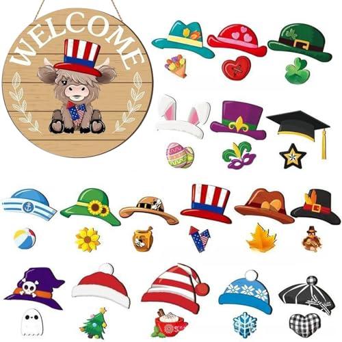 Ungtyb Tür Willkommensschild,Austauschbares Magnetisches Willkommensschild Für Haustür - Rustikales Wohnaccessoire Für Herbst Weihnachten Halloween Büro Schlafzimmer von Ungtyb
