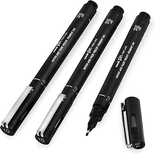 uni-ball PIN Fineliner, schwarze Schreibstifte mit feiner Spitze, wasser- und lichtbeständige Tinte, ideal für Skizzen, Scrapbooking, Konturen, Kunst, technisches Zeichnen, in Geschenkbox (3 Stück, von uni-ball
