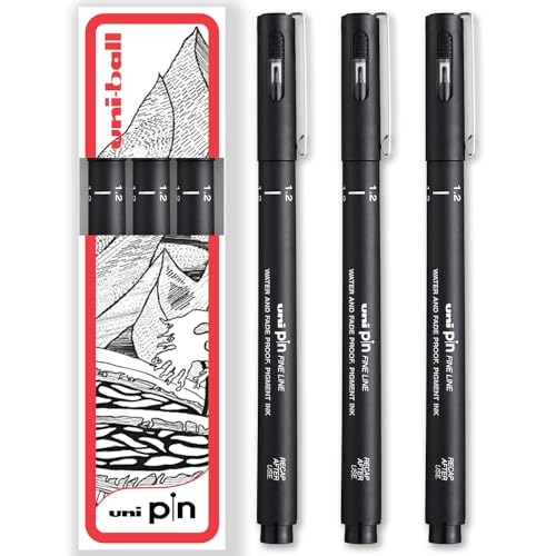 Uni Pin Fineliner-Zeichenstift, schwarze Tinte, in Geschenkbox, 3 Stück, 1,2 mm von Uni-Ball