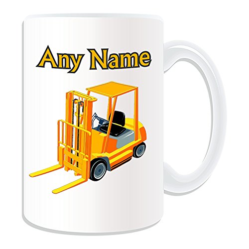 Personalisiertes Geschenk, großer Gabelstapler Tasse (Design Thema, weiß) – Für jede Nachricht/Name auf Ihrem Einzigartig – Treiber Konstruktion Store Lager Raum Gabel Lift Truck Factory Worker Katze JCB von Uni-gift