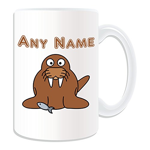 Personalisiertes Geschenk – Großes Silly Walross mit kleine Fische Tasse (Animal Design Thema, weiß) – alle Nachricht/Name auf Ihre einzigartige von Uni-gift