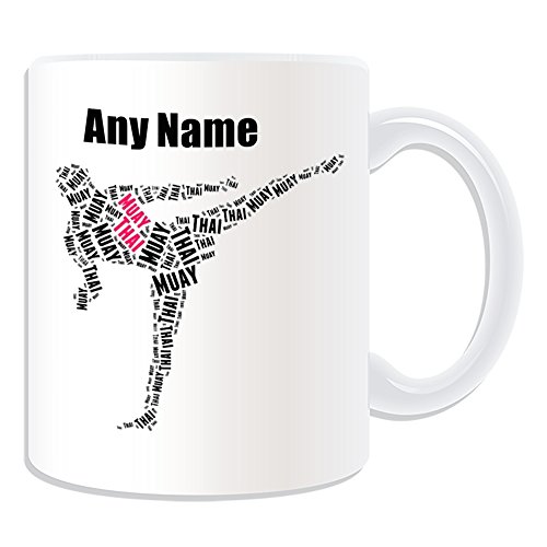 Personalisiertes Geschenk – Muay Thai Kick Symbol Tasse (Martial Arts Design Thema, weiß) – alle Nachricht/Name auf Ihre einzigartige – Kung Fu Thailand Indochinesischer Kickboxen Schwarz von Uni-gift