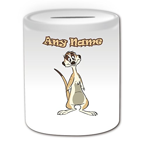 Personalisiertes Geschenk – Smiling Erdmännchen Spardose (Animal Design Thema, weiß) – alle Nachricht/Name auf Ihre einzigartige – Timon Mongoose von Uni-gift