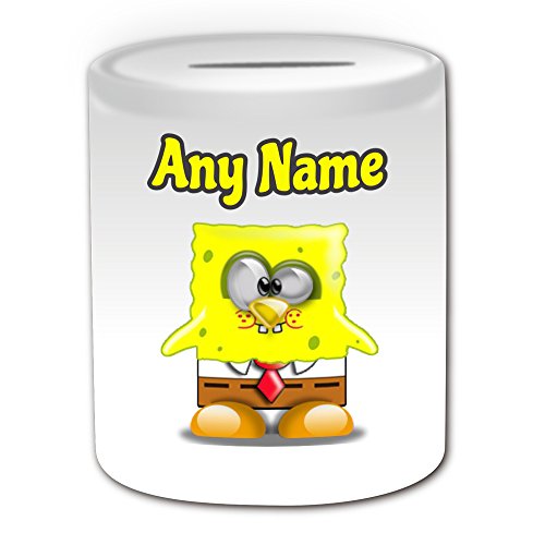 Personalisiertes Geschenk – Spongebob Spardose (Pinguin Cartoon Charakter Kostüm Design Thema, weiß) – alle Nachricht Name auf Ihre einzigartige – Silly Funny Neuheit kawaii Humor Anime Animation von Uni-gift