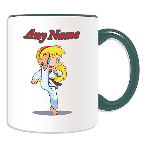 Personalisiertes Geschenk – Taekwondo/TAE Kwon Do Girl Blonde Tasse (Martial Arts Design Thema, Farbe Optionen) – alle Nachricht/Name auf Ihre einzigartige – Kung Fu Kungfu Korean Korea gelb Haar, keramik, grün von Uni-gift