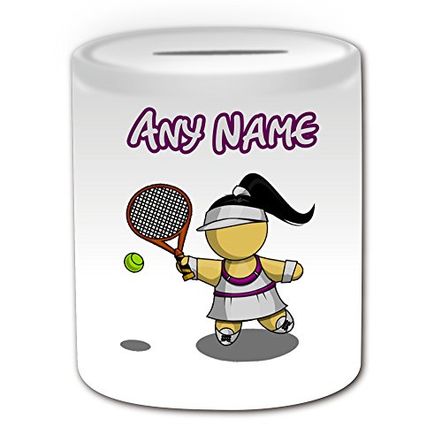 Personalisiertes Geschenk – Tennis Girl Spardose (Sport und Hobby Design Thema, weiß) – alle Nachricht/Name auf Ihre einzigartige – Linon Schläger Ball Schläger von Uni-gift