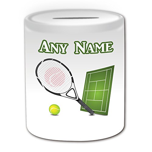 Personalisiertes Geschenk – Tennis Spardose (Sport Design Thema, weiß) – alle Nachricht/Name auf Ihre einzigartige – Linon Schläger Ball von Uni-gift