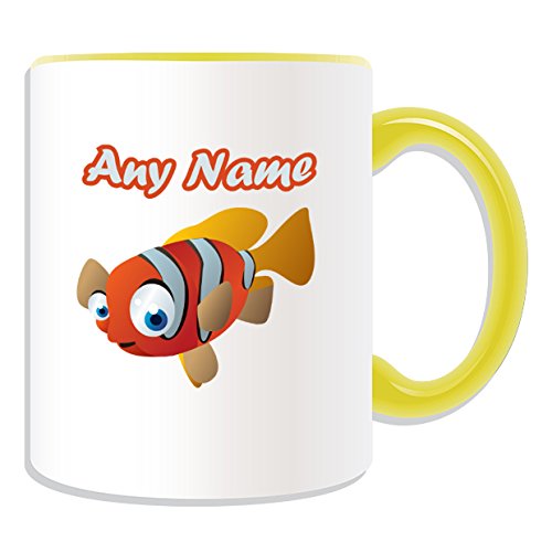 Personalisiertes Geschenk – big-eye Clownfisch Tasse (Animal Sealife Design Thema, Farbe Optionen) – alle Nachricht/Name auf Ihre einzigartige Tasse – amphiprioninae Anemonenfisch Clown Fisch – Nemo, keramik, gelb von Uni-gift