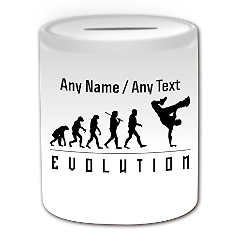 Personalisiertes Geschenk – Break Dance Spardose (Evolution Design Thema, weiß) – alle Nachricht Name auf Ihre einzigartige – Player Silhouette Outline Contour Event Hobby Klassische Musik Tänzerin von UNIGIFT