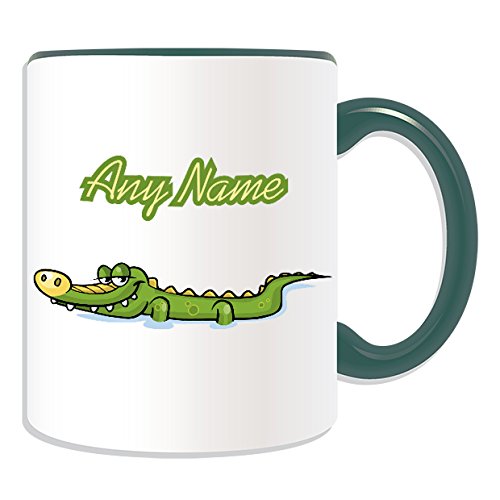 Personalisiertes Geschenk – Schwimmen Krokodil Becher (Animal Design Thema, Farbe Optionen) – alle Nachricht/Name auf Ihre einzigartige Tasse, keramik, grün von UniGift