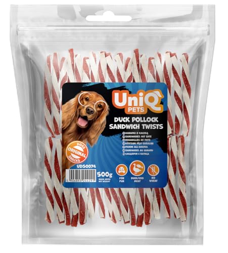UniQ Pets Hundeleckerli Kaustangen mit Ente und Dorsch 500 g fettarm glutenfrei weiche Hundesnacks für kleine und große Hunde von UniQ PETS