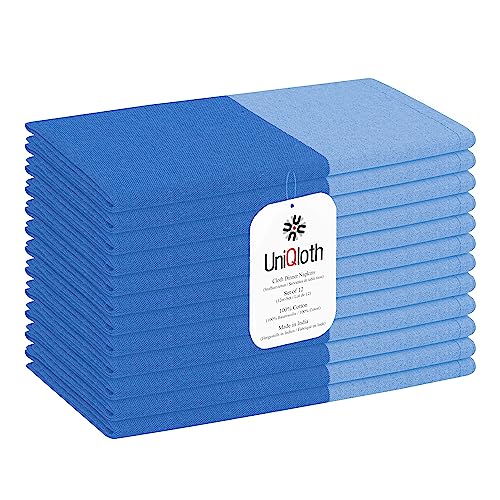 UniQloth 12er-Set Stoffservietten - Für Familienessen, Feste, Partys & den täglichen Gebrauch - Weich Gemütlich Maschinenwaschbar 100% Baumwolle Servietten 46x46 cm Blau von UniQloth