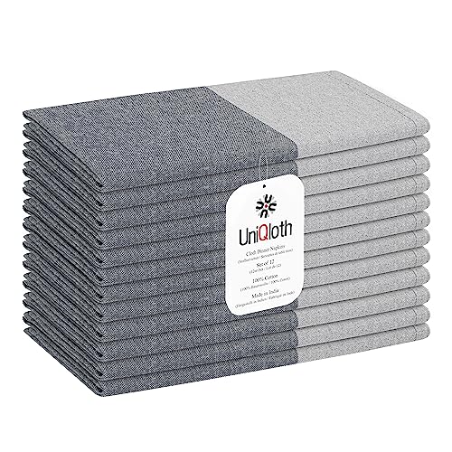 UniQloth 12er-Set Stoffservietten - Für Familienessen, Feste, Partys & den täglichen Gebrauch - Weich Gemütlich Maschinenwaschbar 100% Baumwolle Servietten 46x46 cm Grau von UniQloth