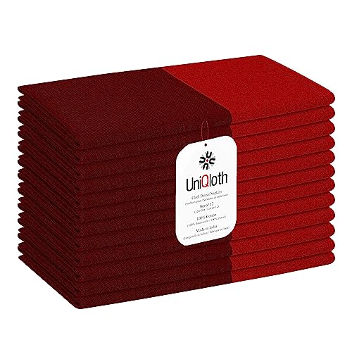 UniQloth 12er-Set Stoffservietten - Für Familienessen, Feste, Partys & den täglichen Gebrauch - Weich Gemütlich Maschinenwaschbar 100% Baumwolle Servietten 46x46 cm Rot von UniQloth