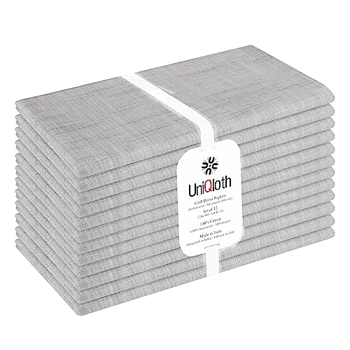 UniQloth 12er-Set Stoffservietten - Für Familienessen, Feste, Partys & den täglichen Gebrauch - Weich Gemütlich Maschinenwaschbar 100% Baumwolle Servietten Grau 46x46 cm von UniQloth
